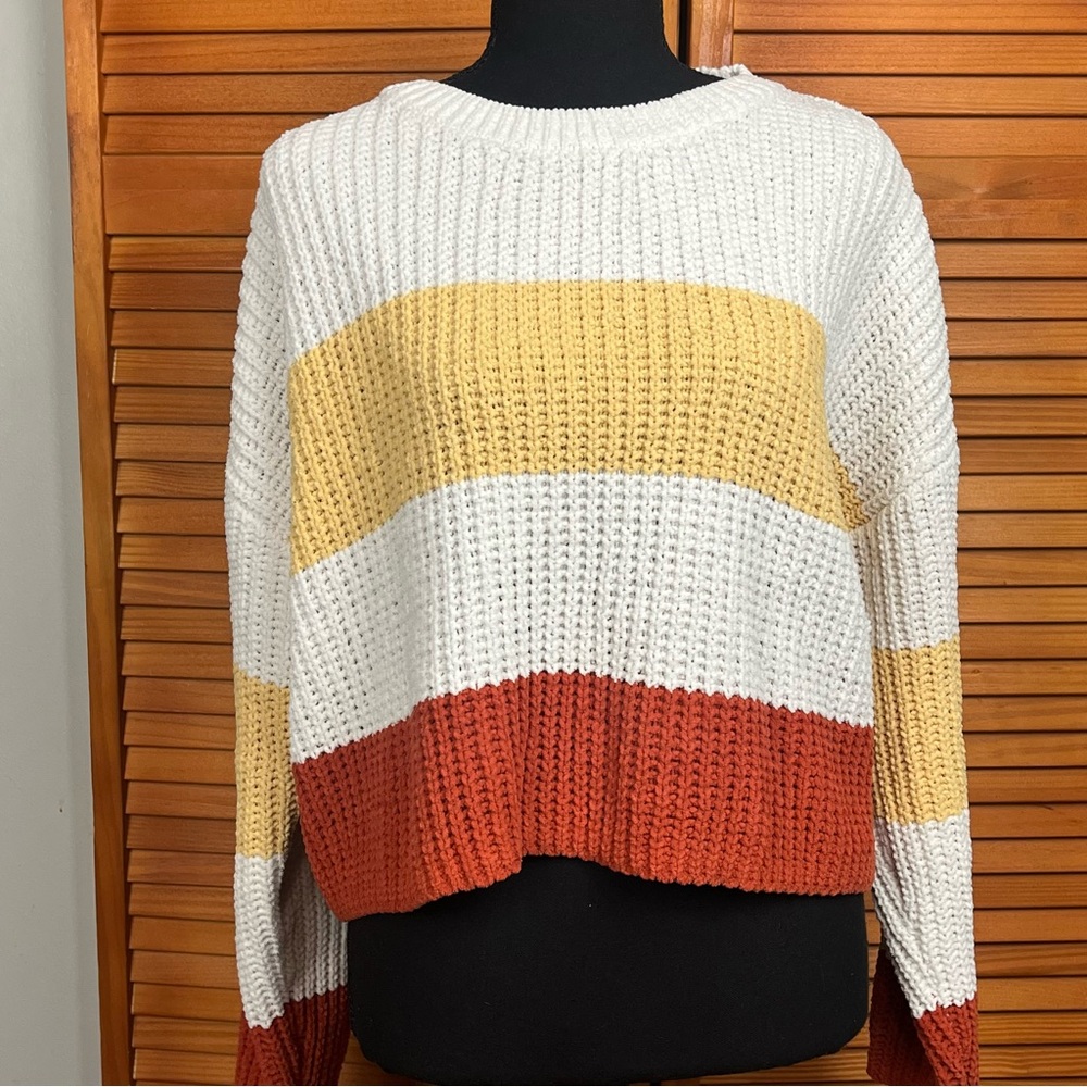 Cupcake Striped Crewneck Sweater in White, Yellow & Rust